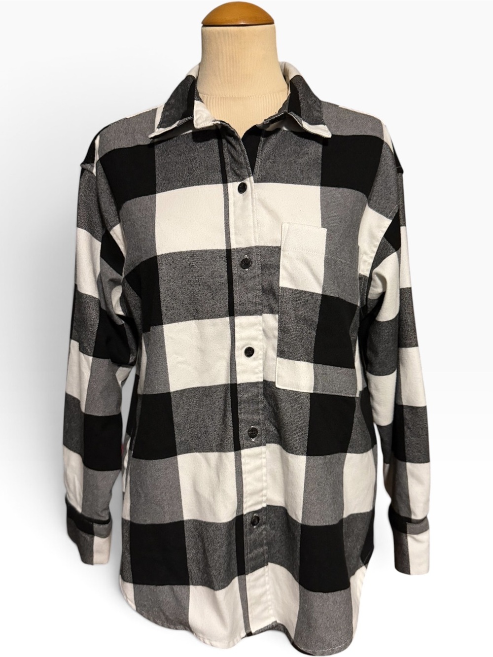 Abercrombie & Fitch Relaxed Fit Buffalo Check Button-Up Shirt Black White Size S
